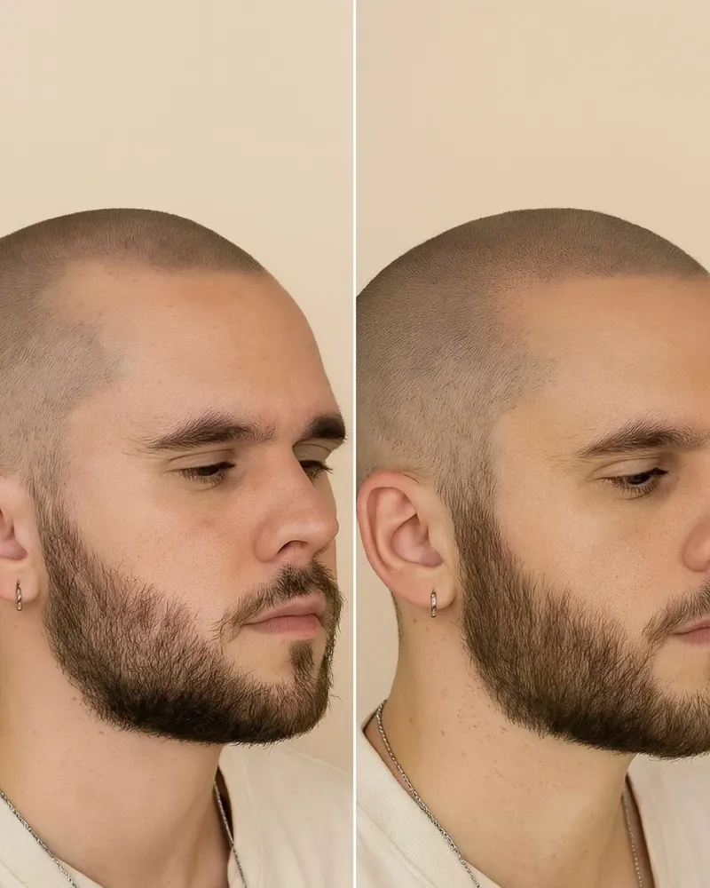 Résultat de micropigmentation capillaire, camouflage de cicatrice, institut Maison GOĒN