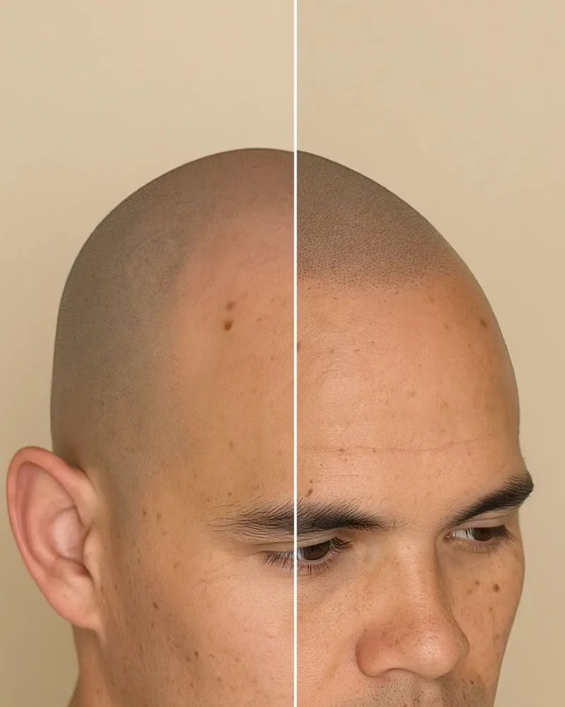 Avant-après micropigmentation capillaire, camouflage de calvitie de profil, Maison GOĒN
